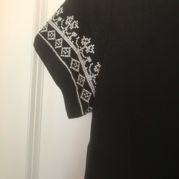 NWOT Talbots Black Short Sleeve Knit Cotton Dress with White Embroidery - Picture 4 of 5